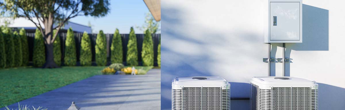 Close-up View Of Air Conditioning Outdoor Units In The Backyard