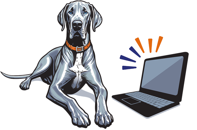 Dog with computer contacting Chancey & Reynolds