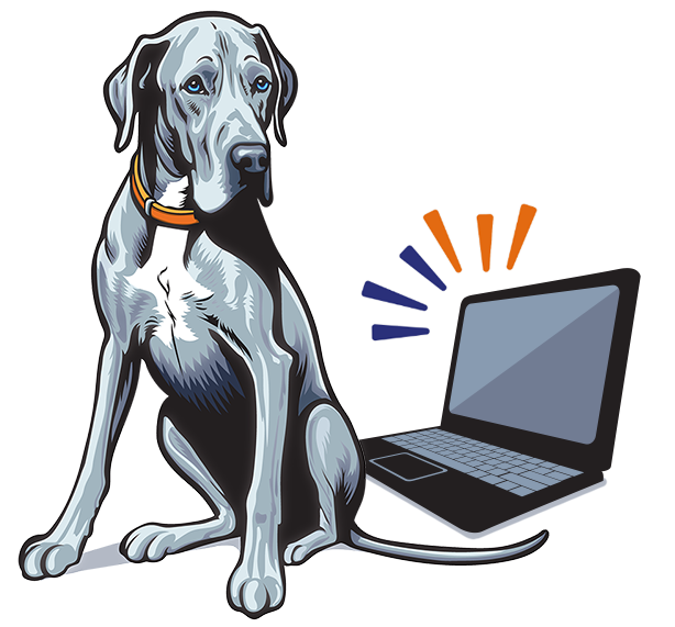 Dog with computer contacting Chancey & Reynolds